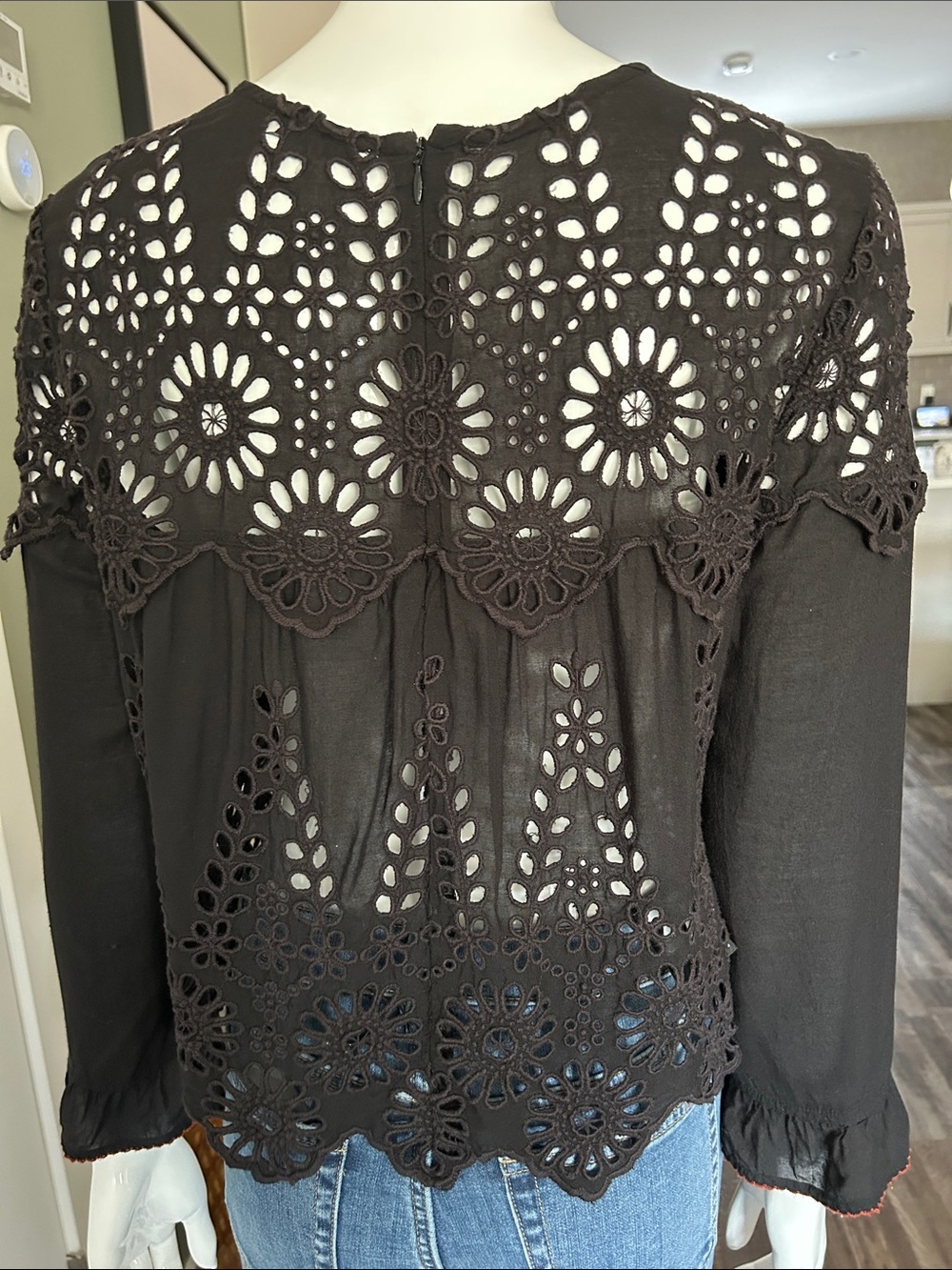 GANNI Emile Viscose Lace Top | Black Floral Eyelet Blouse | IT 42 Small-Medium - Picture 8 of 16